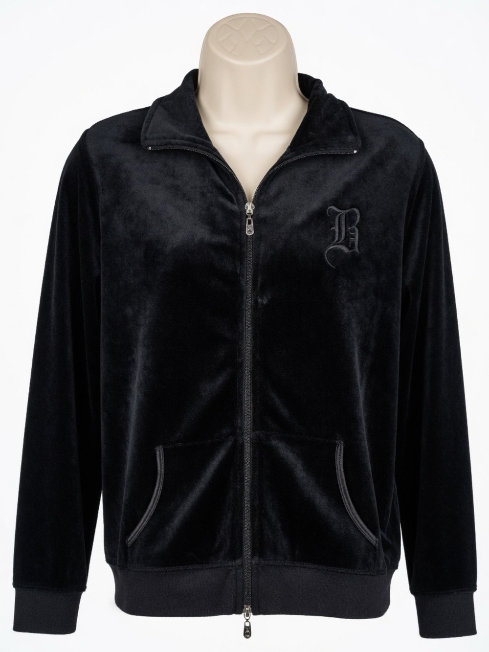 BCBG Max Azria Black Velour Zippered Sweatshirt Tracksuit Top Only Size L